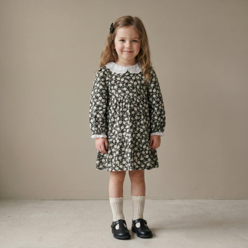 Organic Collar Tiered Dress - Twilight Meadow