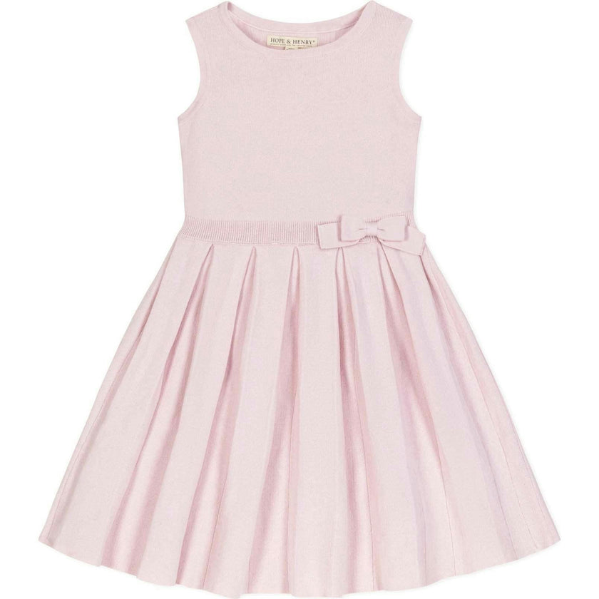 Organic Sleeveless Pleated Sweater Dress with Bow, Pink