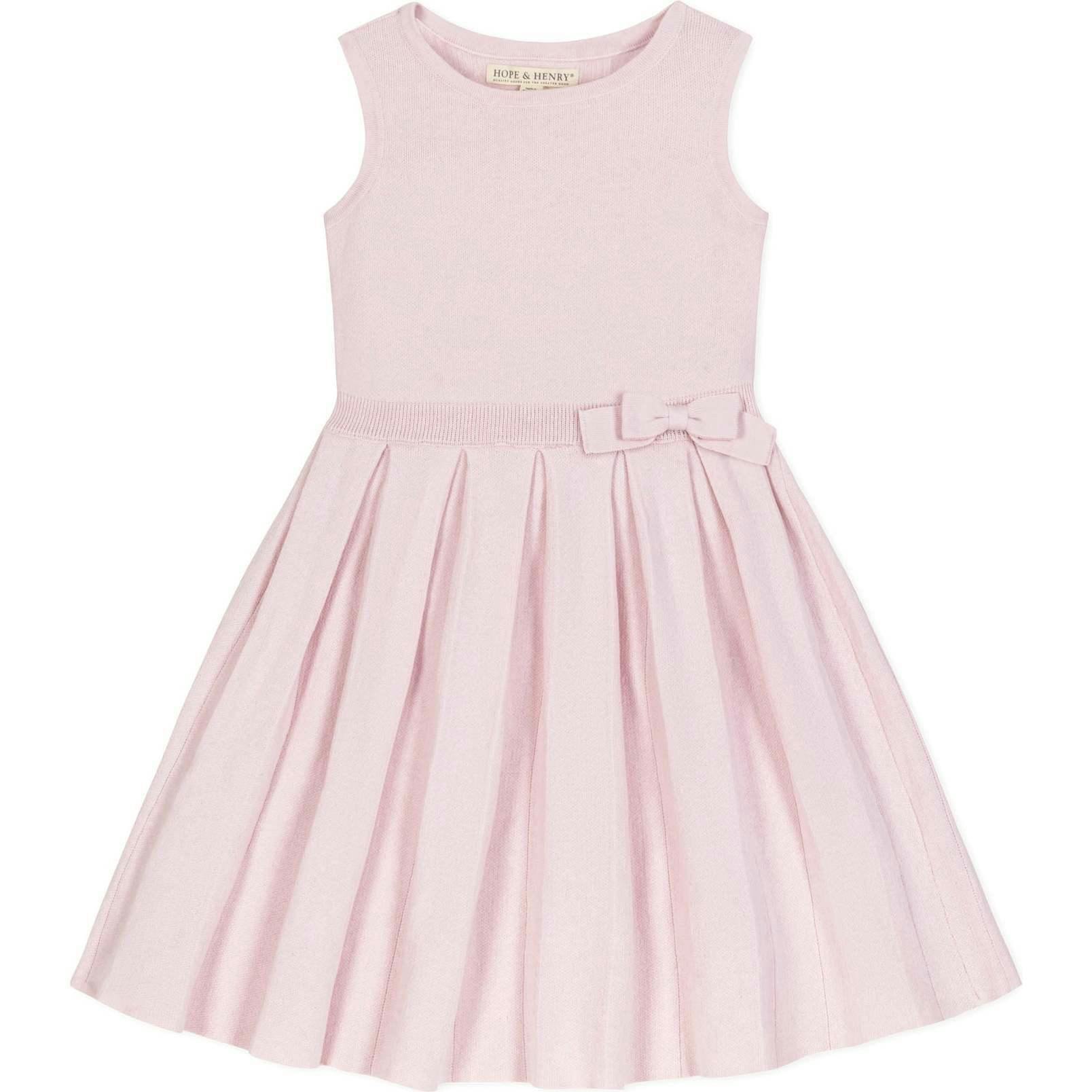 Organic Sleeveless Pleated Sweater Dress with Bow, Pink