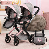 Bayer Design Dolls: Xeo Twin Pram - Grey & Pink