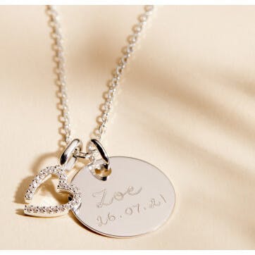 Personalized Crystal M Necklace, Sterling Silver