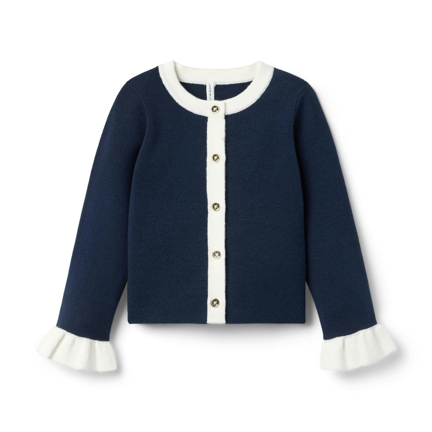Ruffle Cuff Cardigan, navy blue