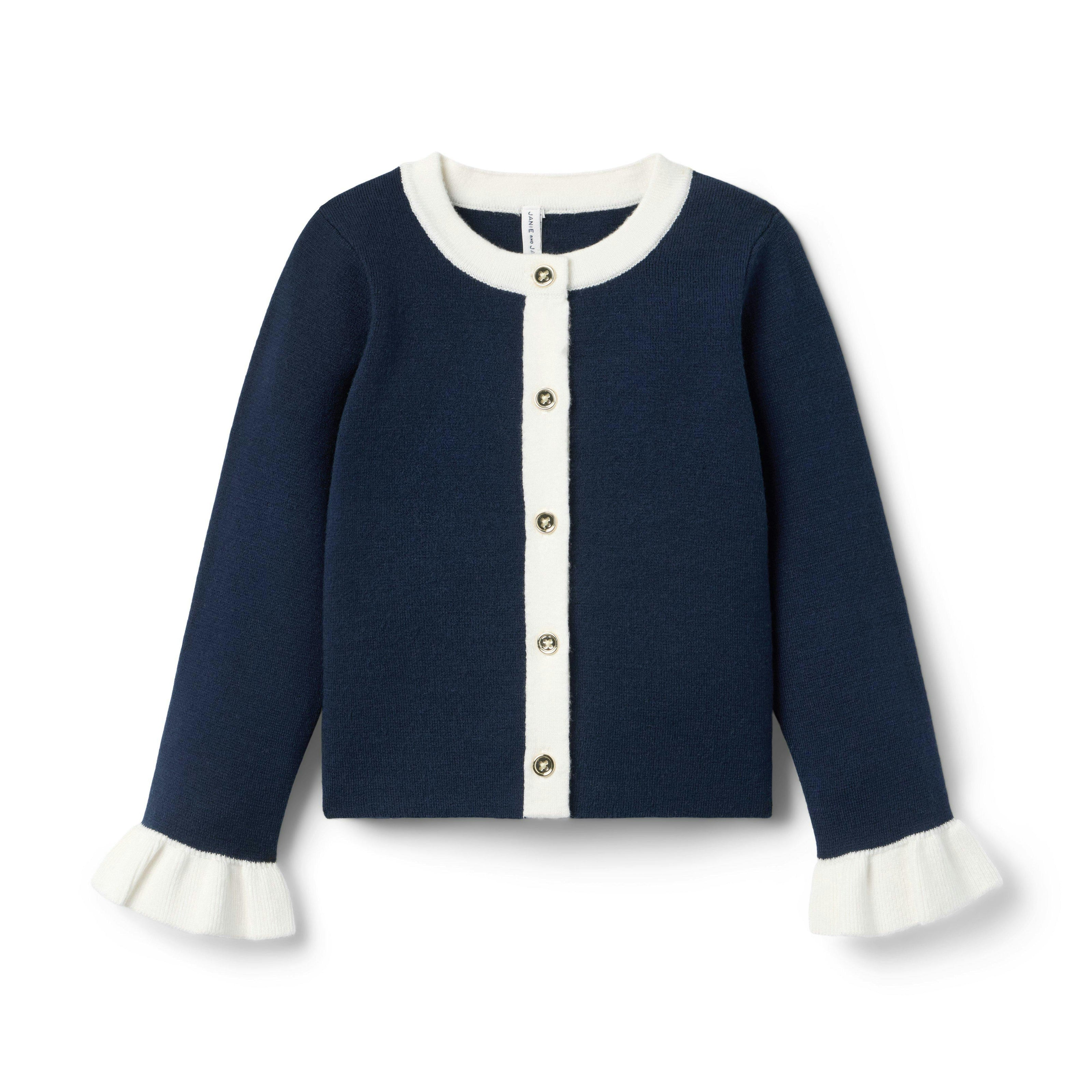 Ruffle Cuff Cardigan, navy blue
