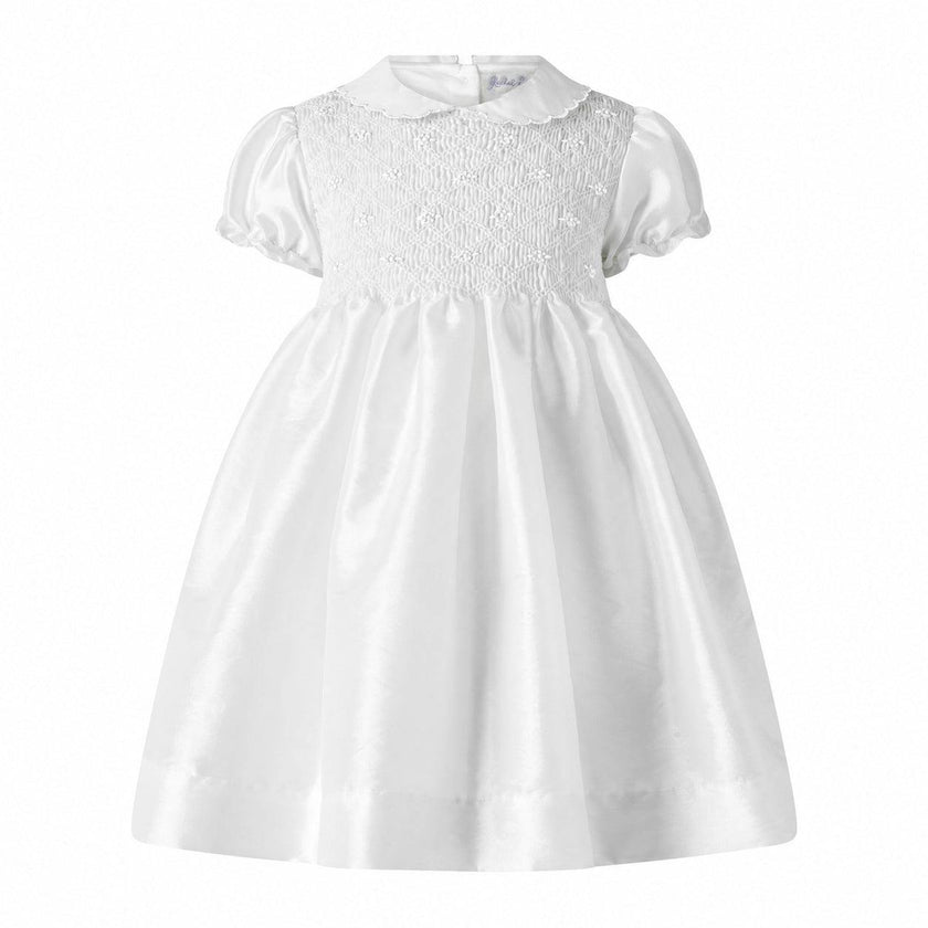 Ivory Taffeta Rosebud Smocked Dress, Baby