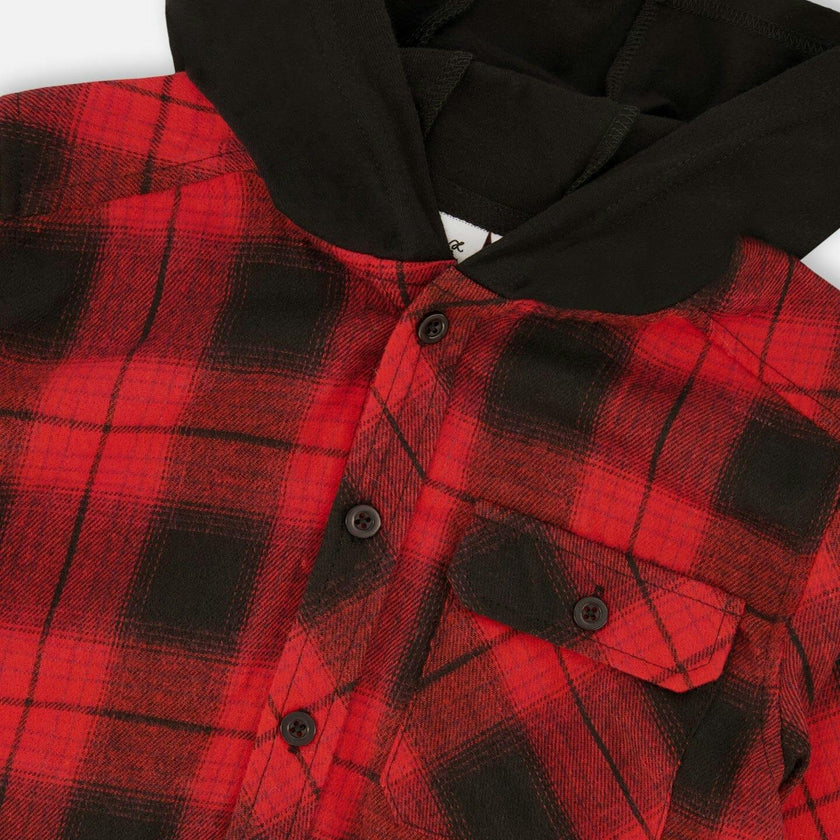 Plaid Flannel Shirt with Hoodie Red and Black