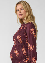 Long Sleeve Smocked Maternity Mini Dress