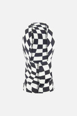 Brushed Jersey Balaclava White Checkered Print