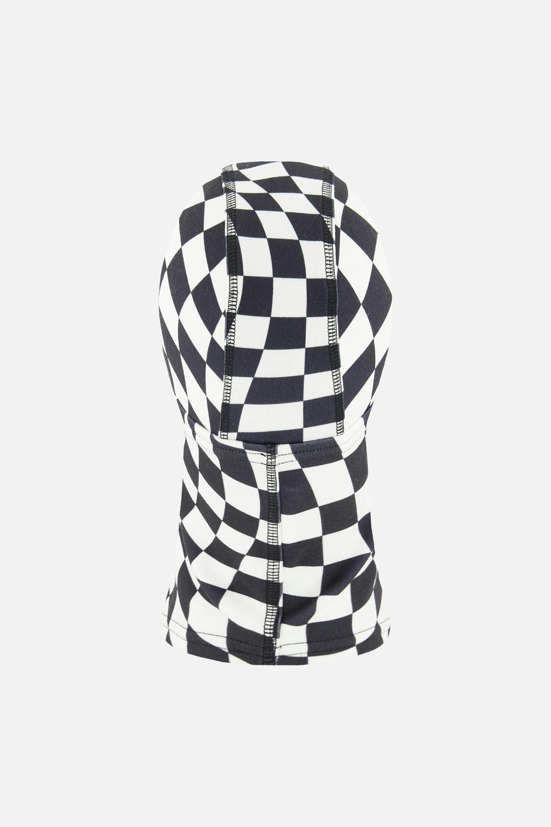 Brushed Jersey Balaclava White Checkered Print