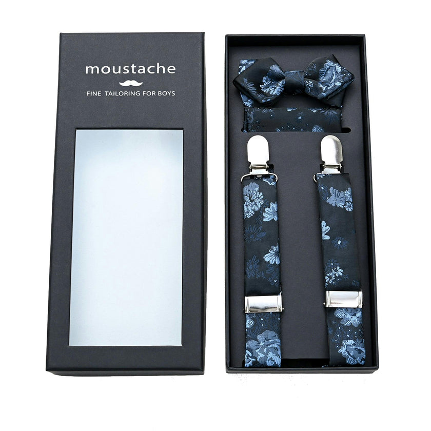 Dark Blue Floral Suspenders Set