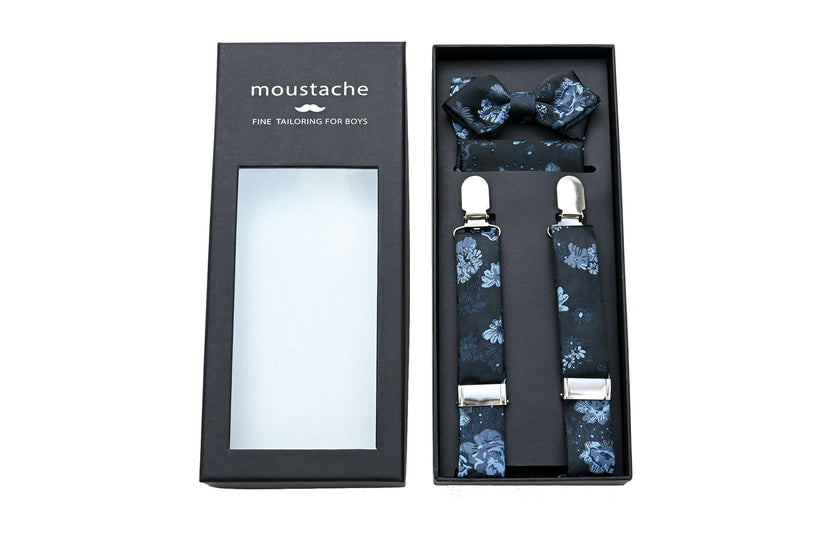 Dark Blue Floral Suspenders Set