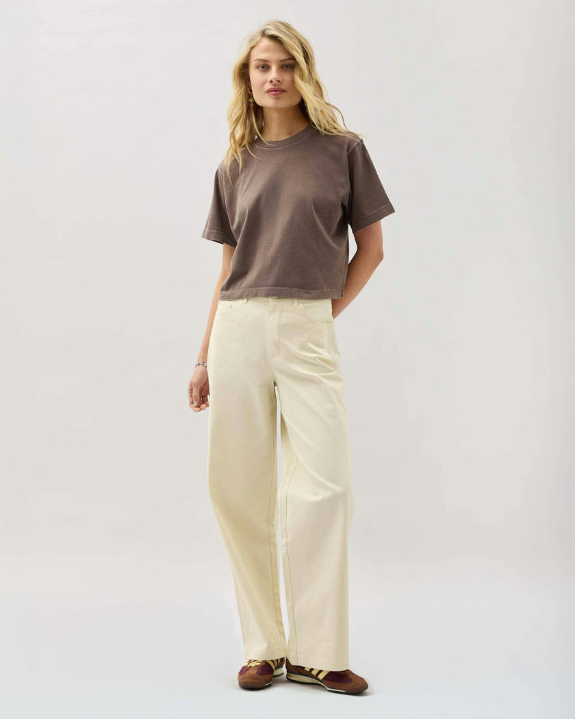 Womens Relaxed Crop Tee - Pigment Dye Jersey - Mole