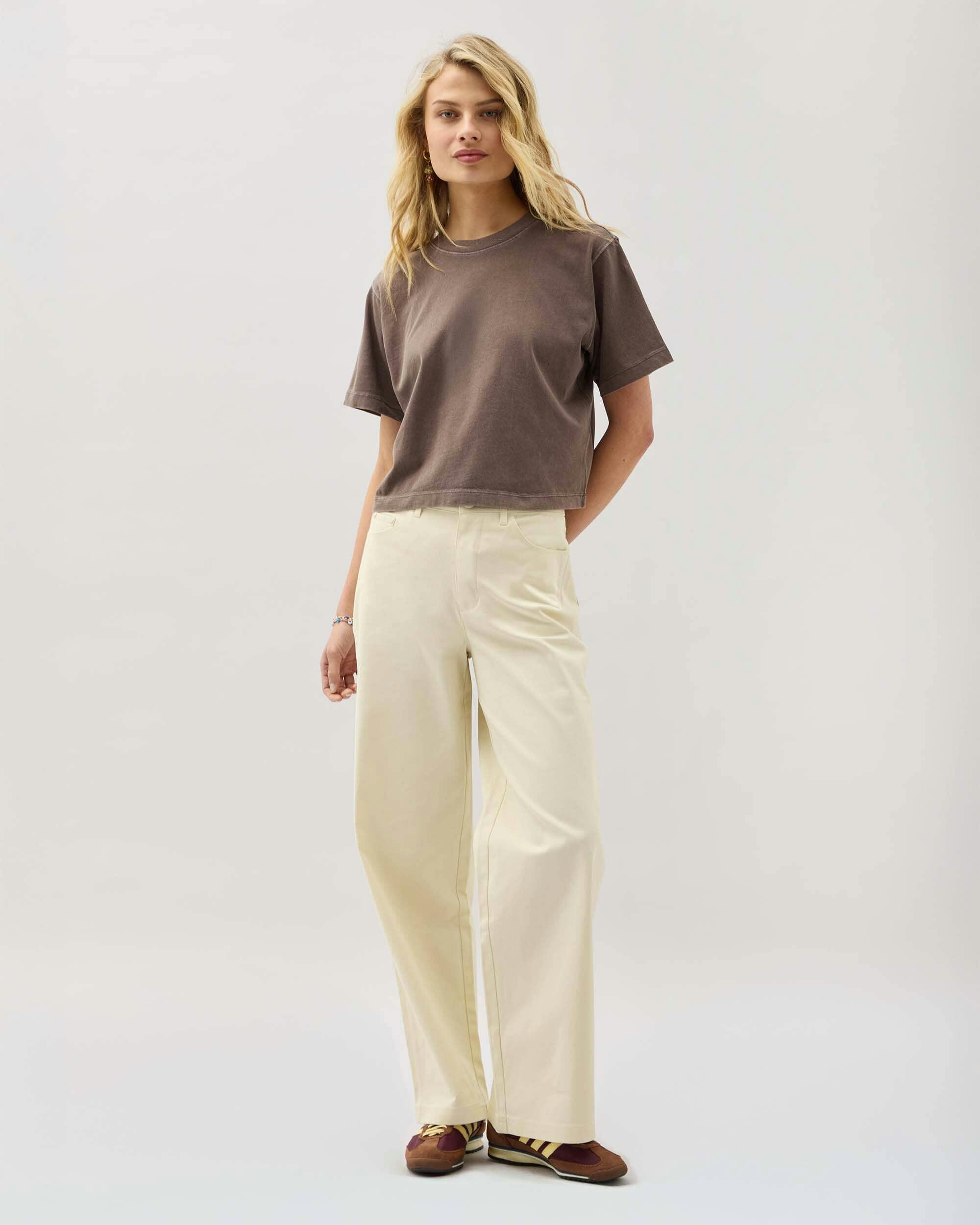 Womens Relaxed Crop Tee - Pigment Dye Jersey - Mole