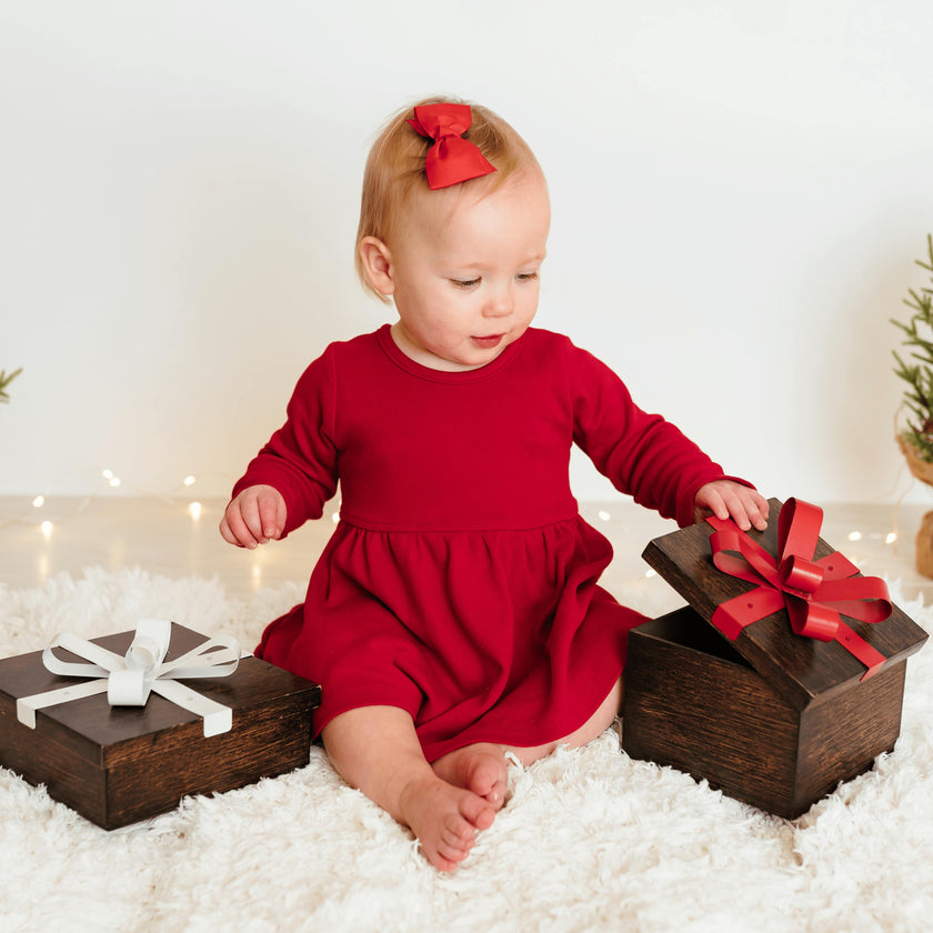 long sleeve twirl dress | scarlet red