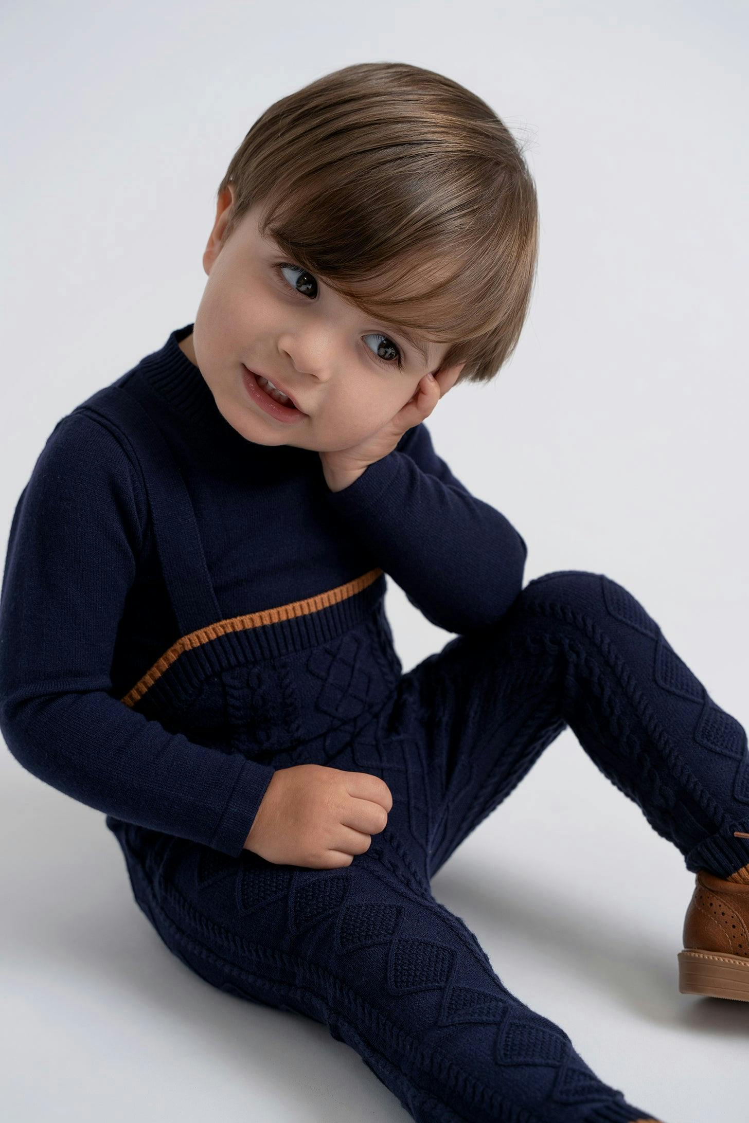 Overall Cable Knit Button Front Overalls and Top Two Piece Set
