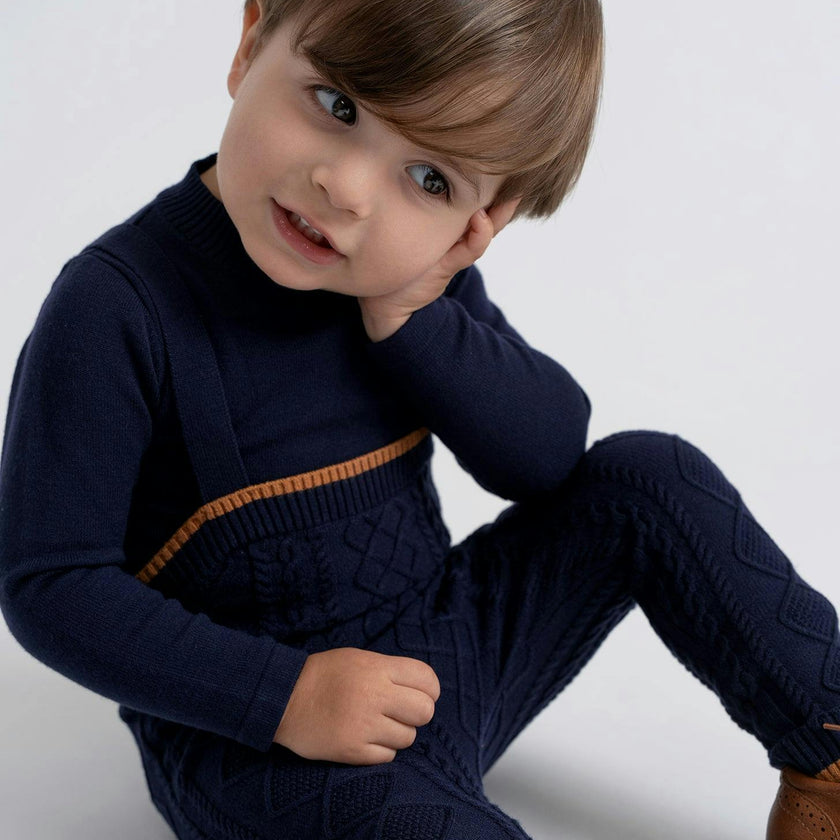 Cable Knit Overall Set Black