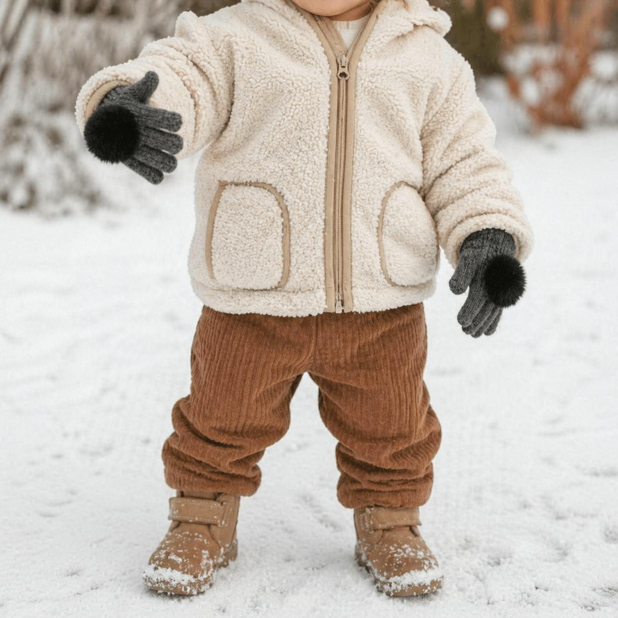 Faux Fur Pom Pom Gloves