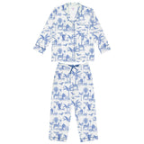 Women's Skydog Toile Blue Long PJ Set - Organic Cotton Poplin