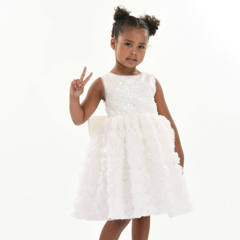 White Kreisler Sequin Bow Rose Dress