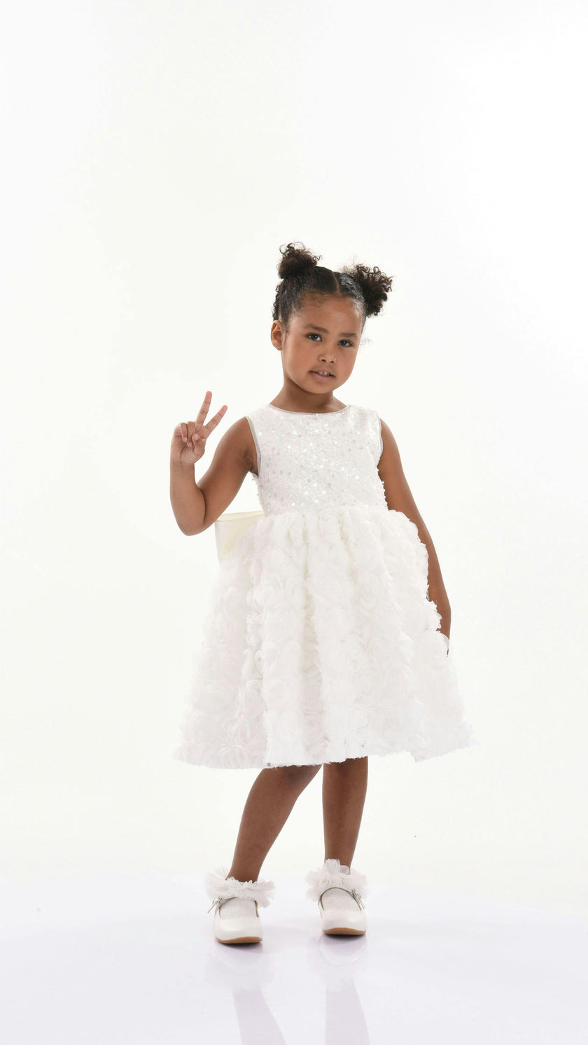 White Kreisler Sequin Bow Rose Dress