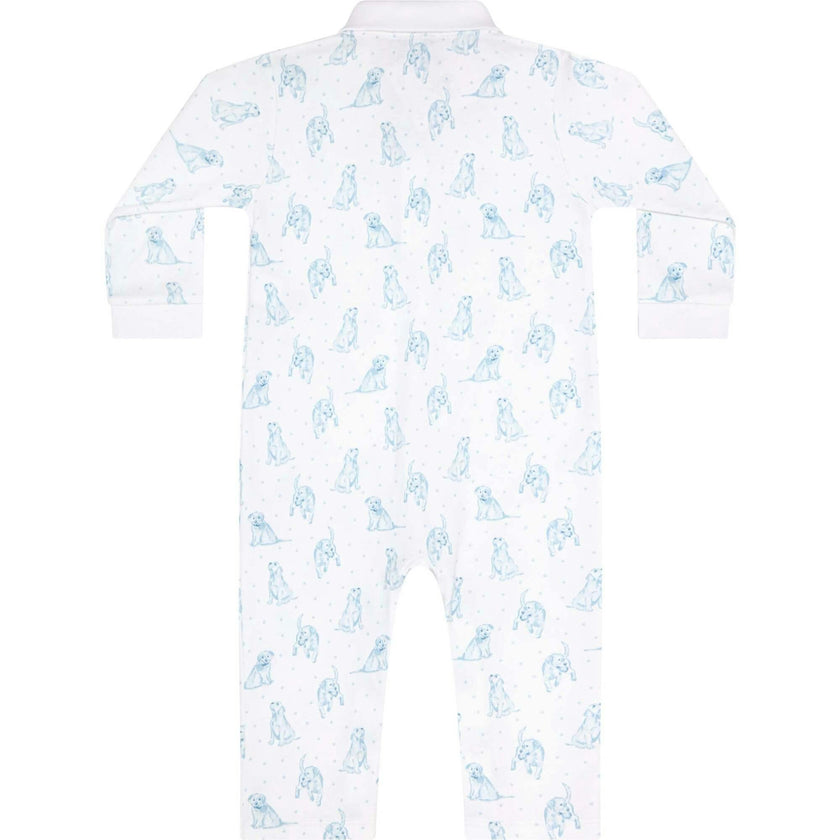 Blue Puppy Love Print Romper long sleeve