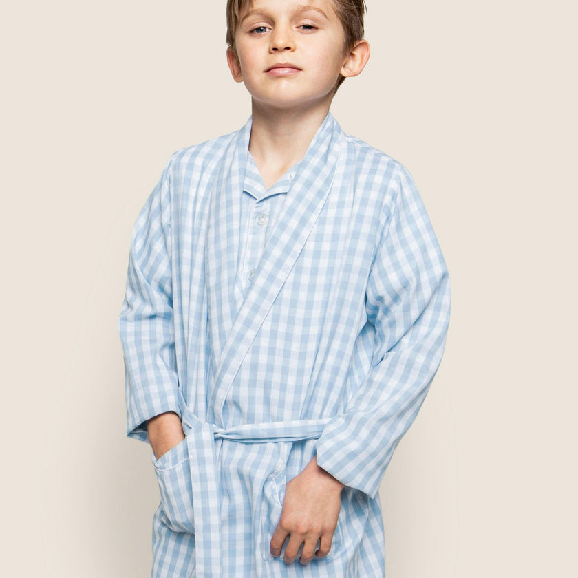Kid's Twill Robe in Light Blue Gingham