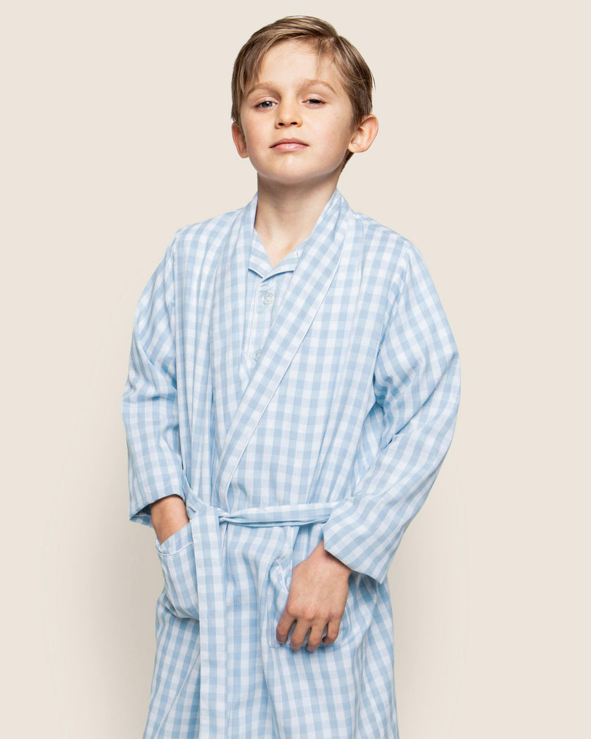 Kid's Twill Robe in Light Blue Gingham
