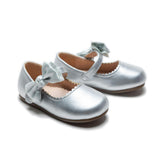 Silver Satin Elodie Bow Flats