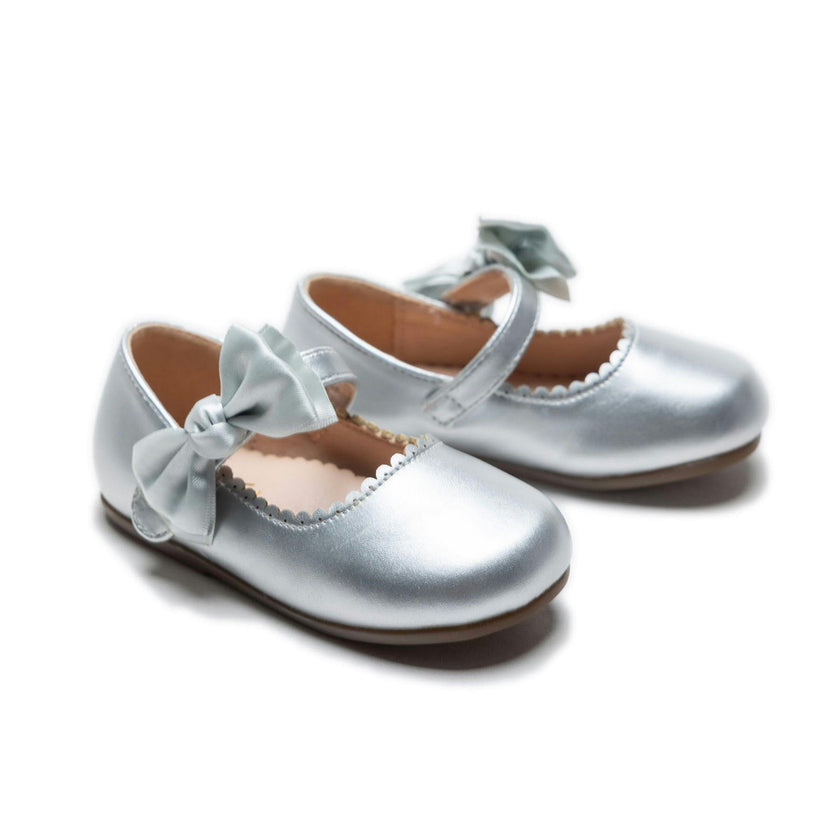 Silver Satin Elodie Bow Flats