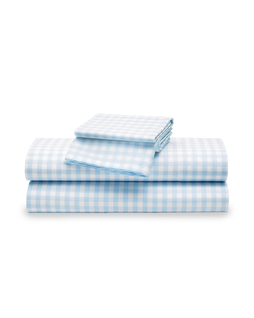 Luxe Premium Percale Bed Sheets in Light Blue Gingham