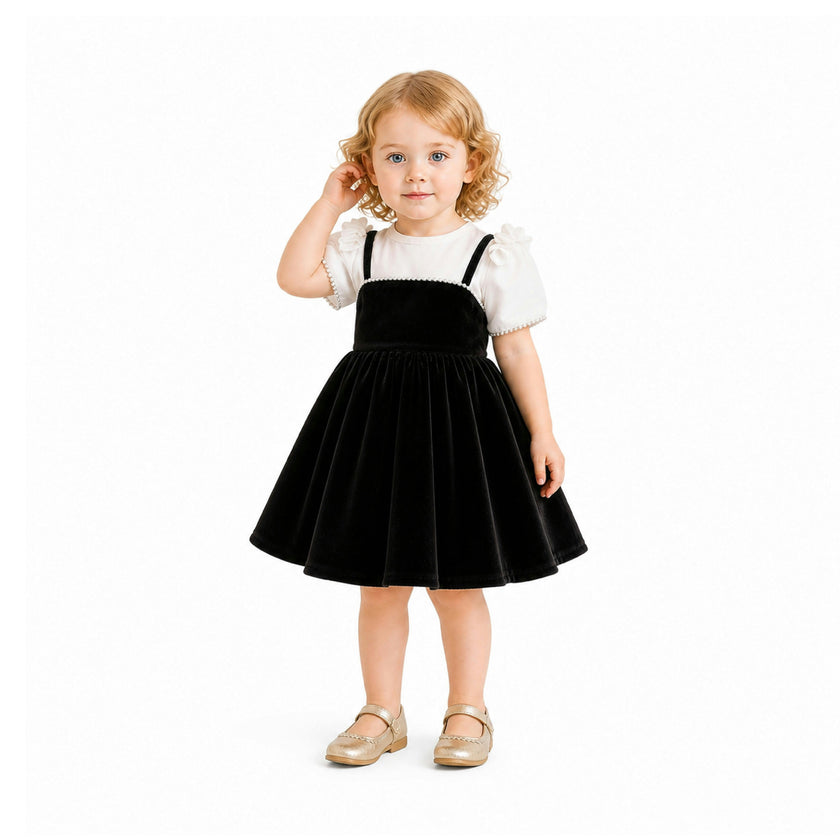 Black & White Crestella Velvet Bow Dress