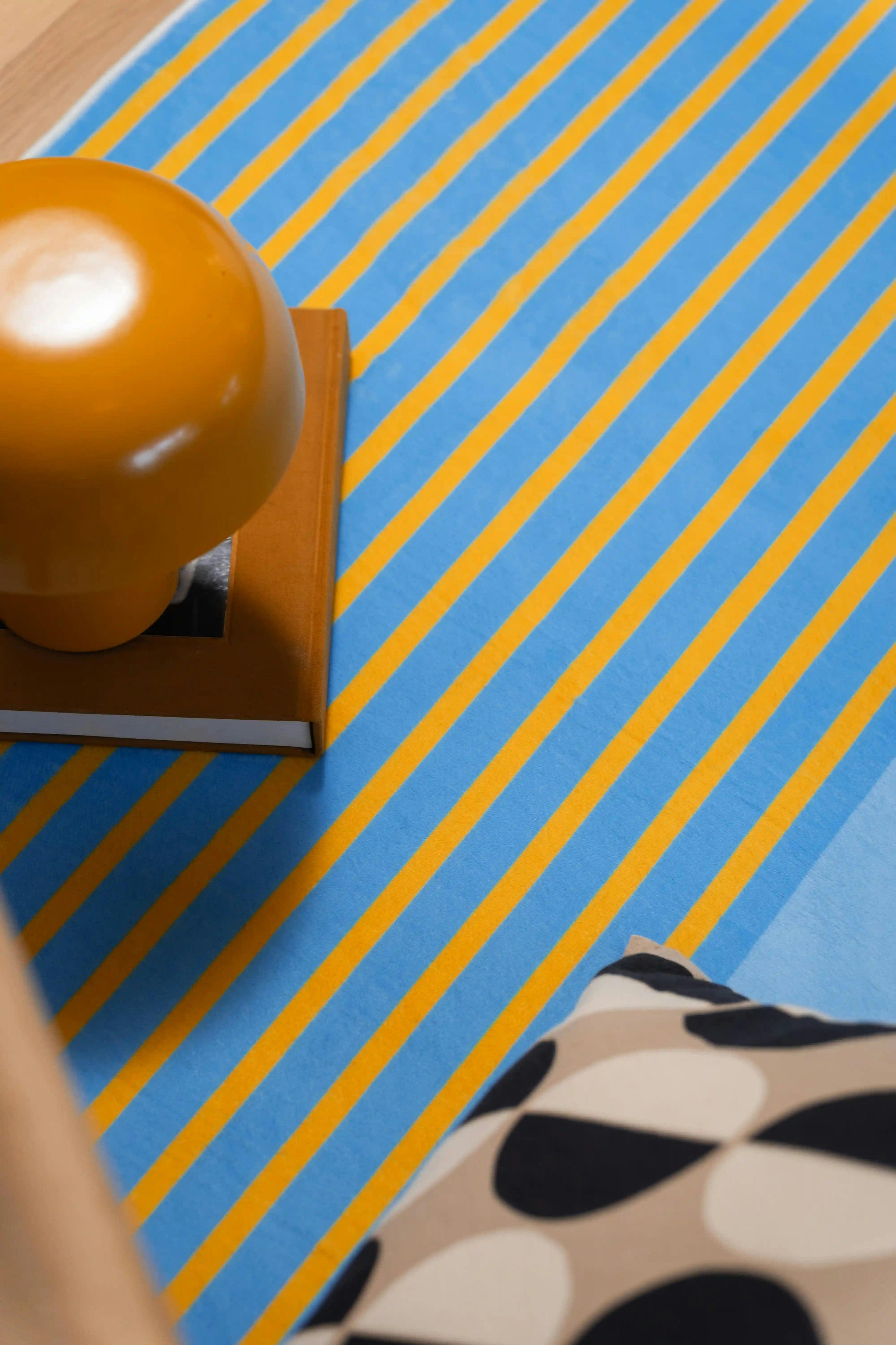 Blue and Pink Striped Checkered Rug by Heather Zhou