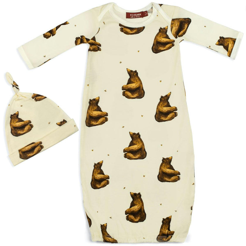 Honey Bamboo Newborn Gown & Hat Set