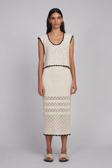 ZARIA CROCHET TOP | IVORY W/ BLACK TIPPING