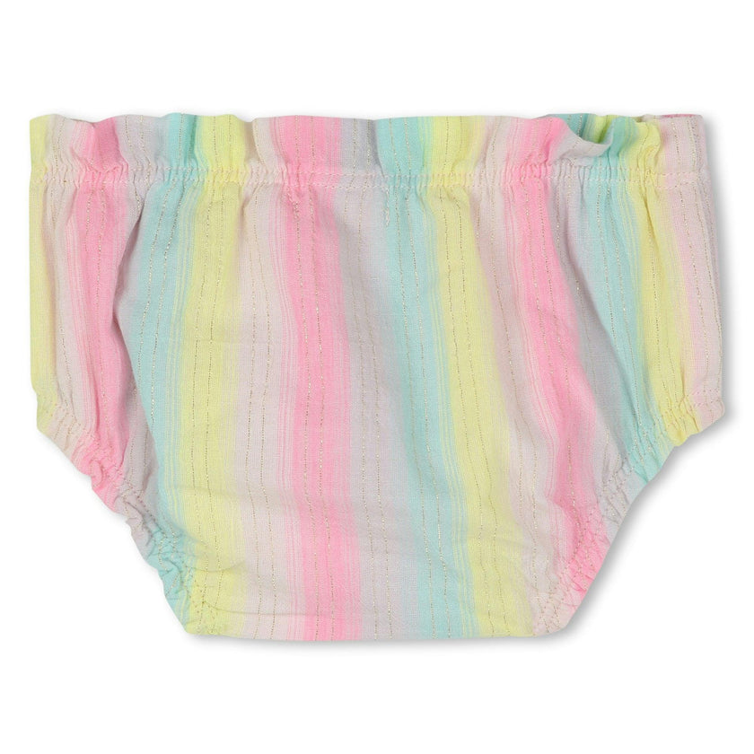 Multicolored Ruffle Sleeve Striped Dress Set