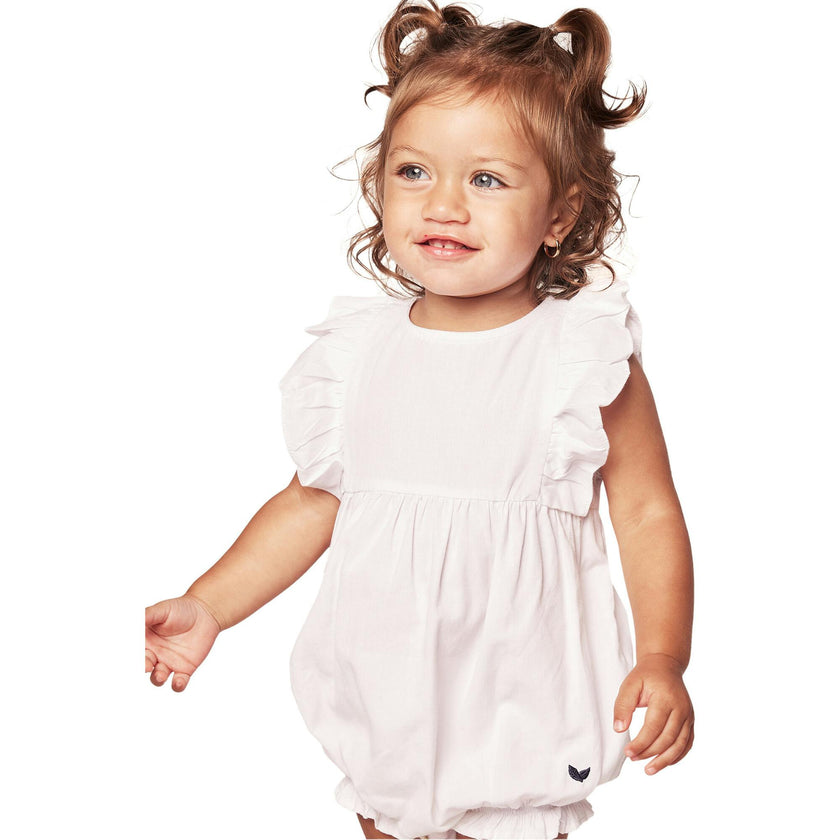 Baby's Twill Ruffled Romper in White