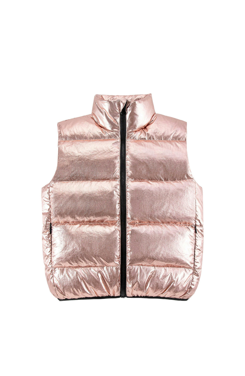 Fiona Metallic Puffer Vest, Pink