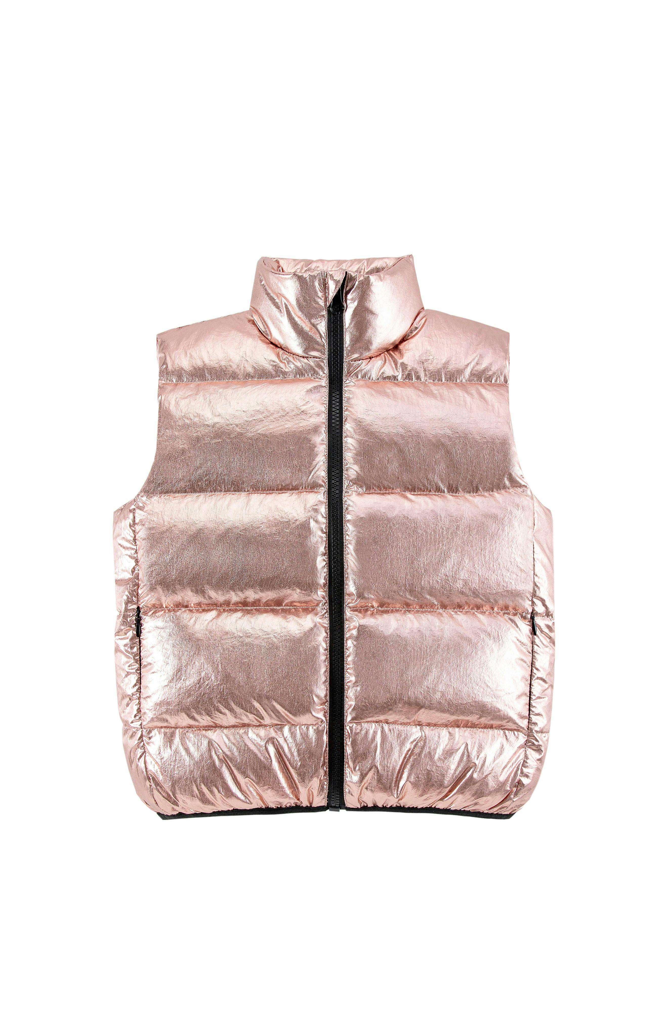 Fiona Metallic Puffer Vest, Pink