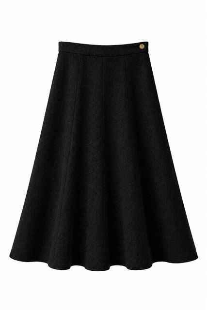 Wool Button Side Midi Skirt