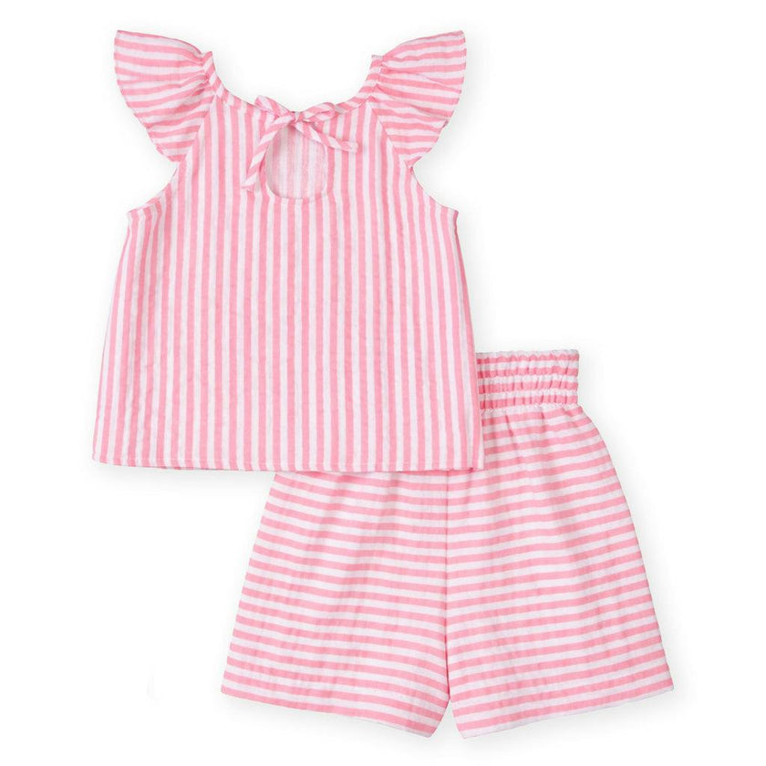 Stripe Gauze Top And Shorts