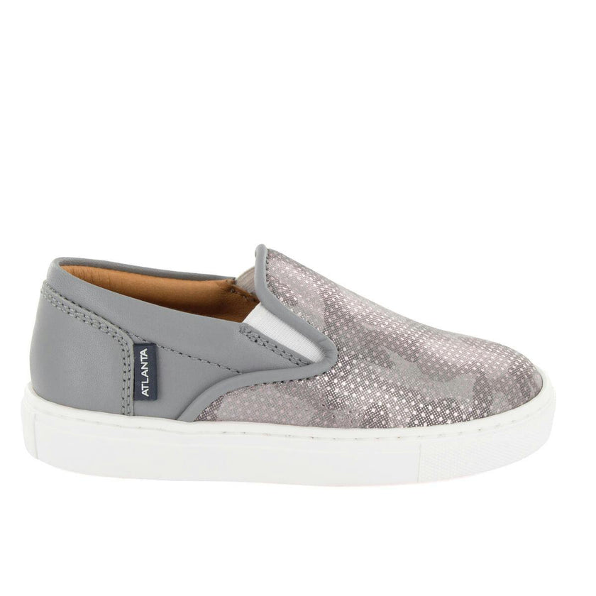 Leather Slip On Sneakers, Grey Snake Effect