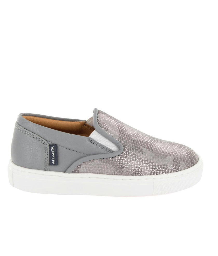 Leather Slip On Sneakers, Grey Snake Effect
