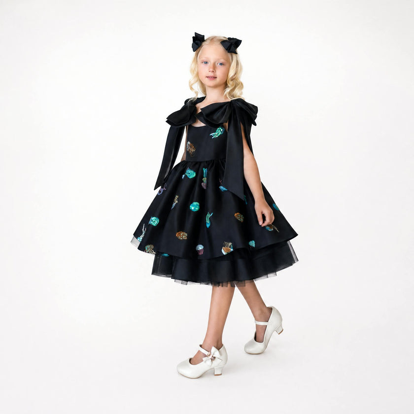 Ocean Magic Black Sequin Tulle Birthday Dress for Girls