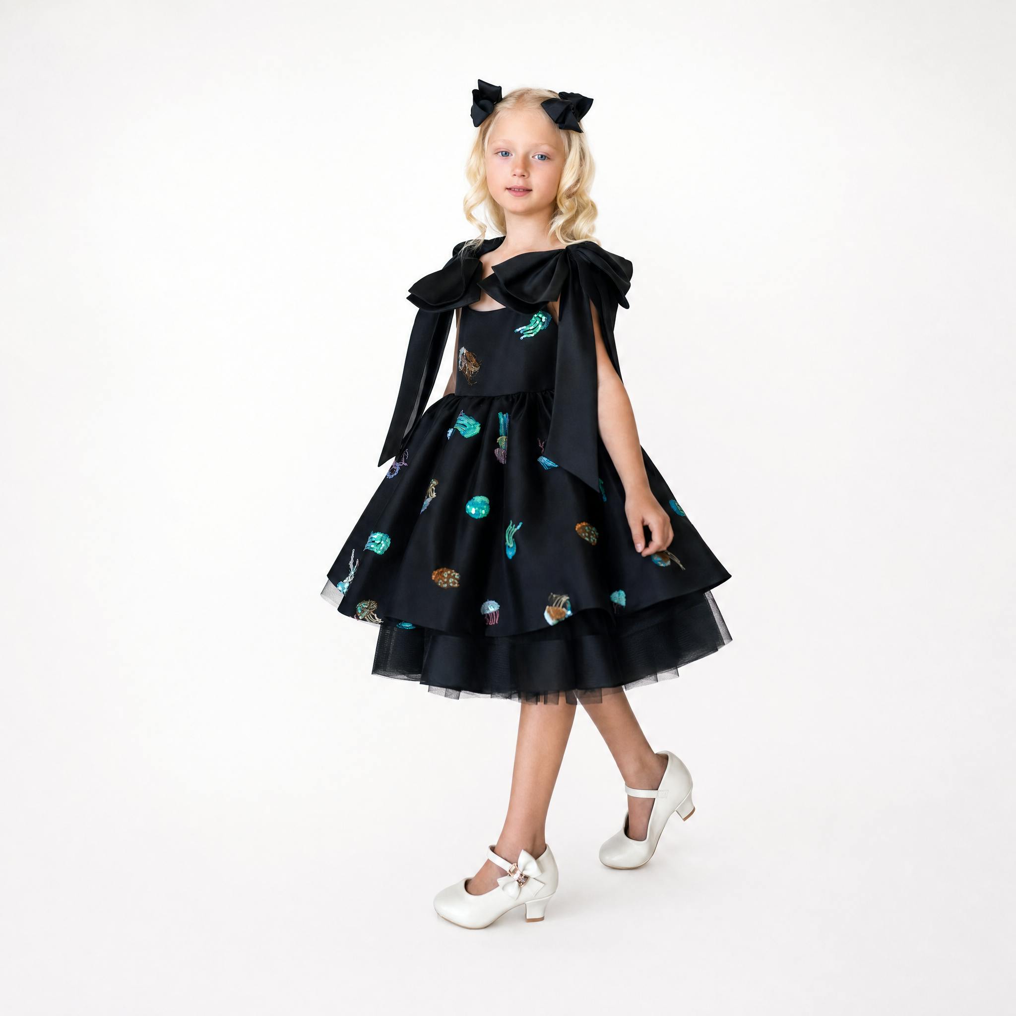 Ocean Magic Black Sequin Tulle Birthday Dress for Girls
