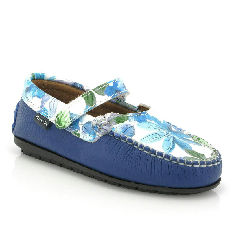 Mary Jane Moccasins, Blue Submarine Printed Leather