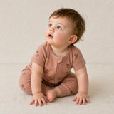 Organic Short Sleeve Zip Romper - Island Palm