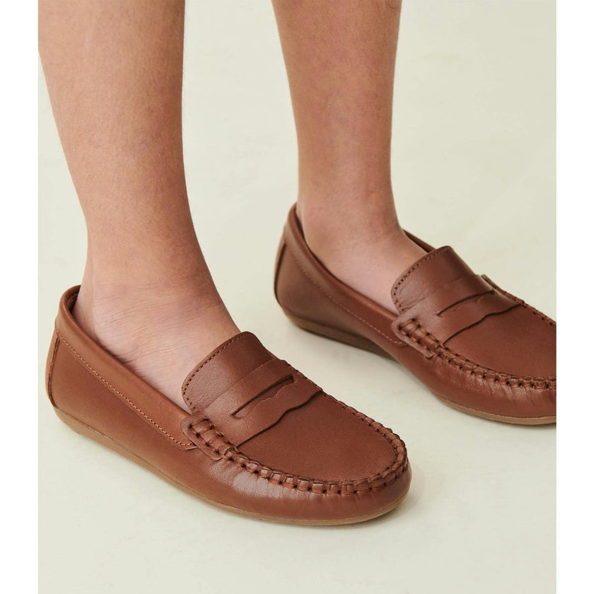 Tan Leather Boy Loafer Shoes