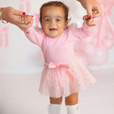 Flocked Heart Tiered Long Sleeve Tutu Bodysuit