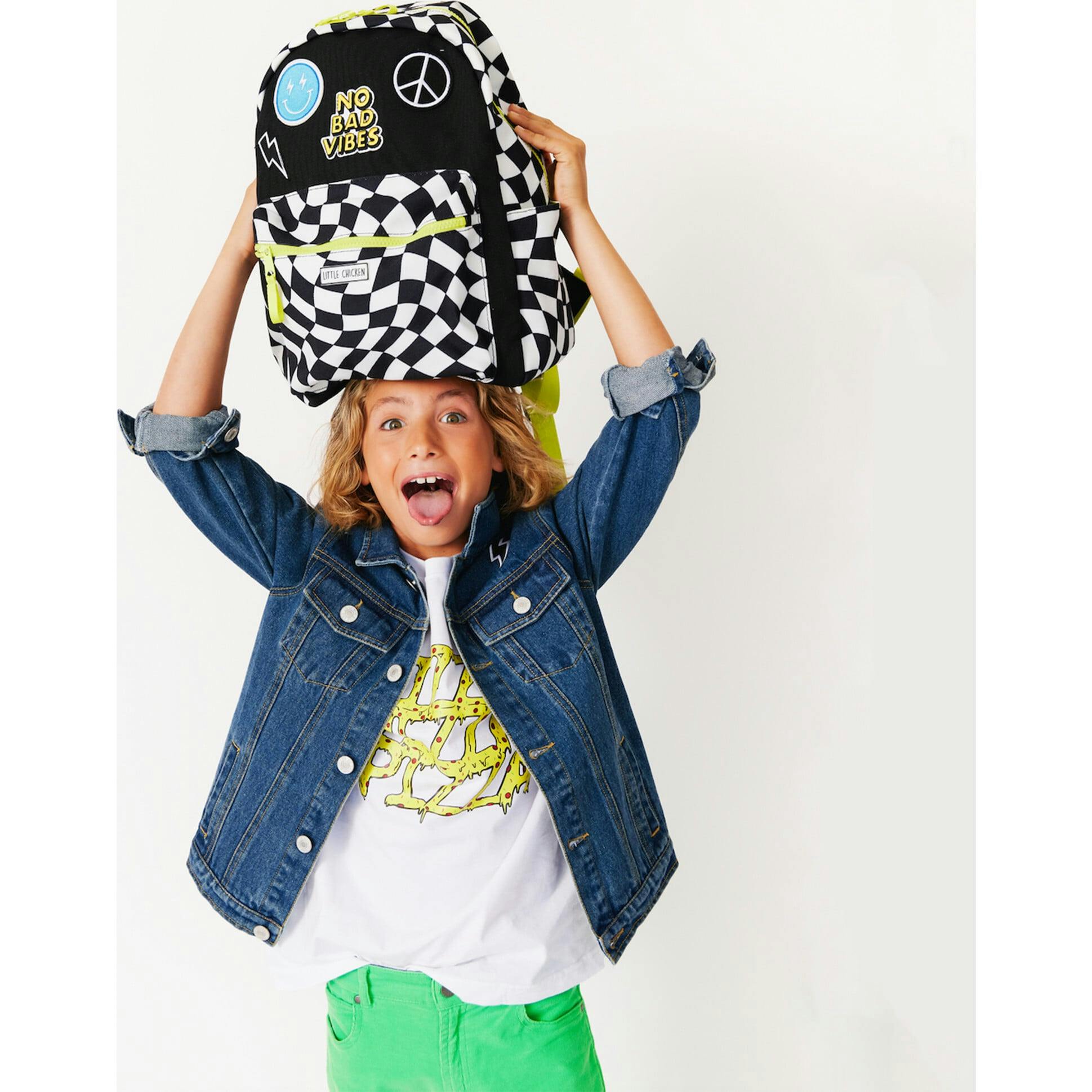 Checkered Pattern Backpack With Patches