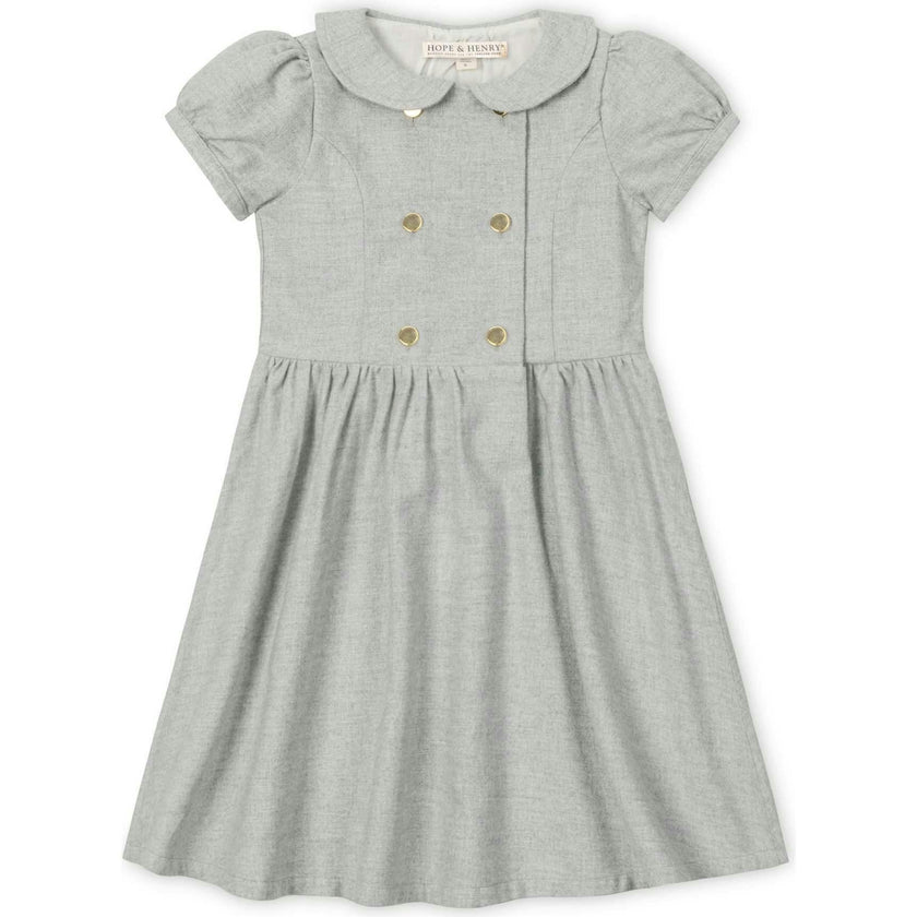 Organic Double Breasted Flannel Dress with Collar, Grey