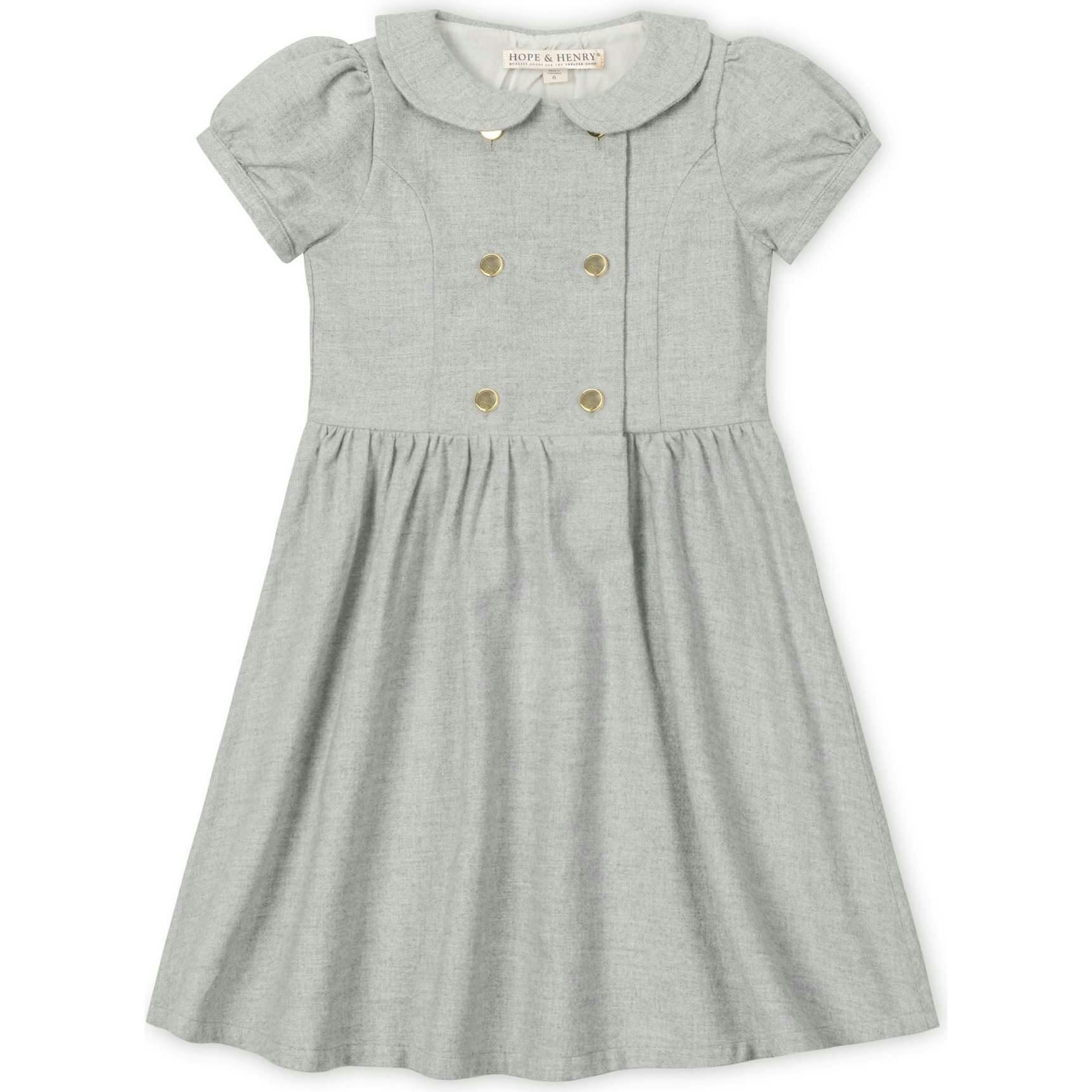Organic Double Breasted Flannel Dress with Collar, Grey